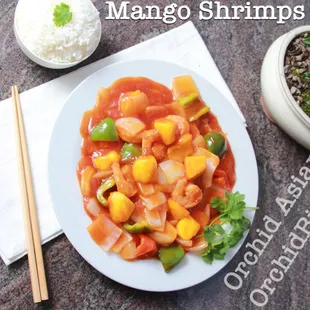 a plate of mango shrimp