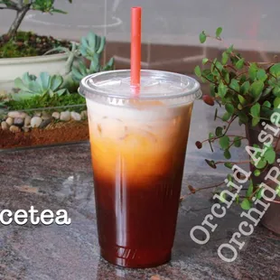 an iced drink with a straw