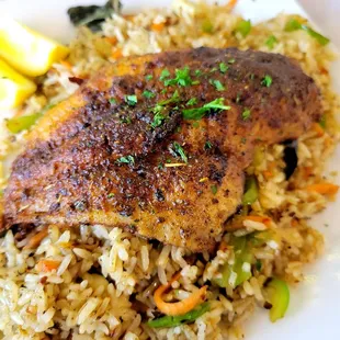 Blackened Catfish with Basil Fried Rice