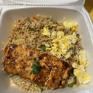 Grilled salmon with spicy basil rice