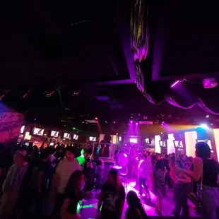 a group of people dancing at a nightclub