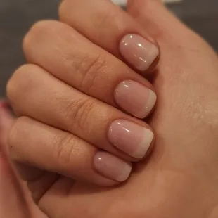 Perfect dip American manicure with just a bit of sparkle.