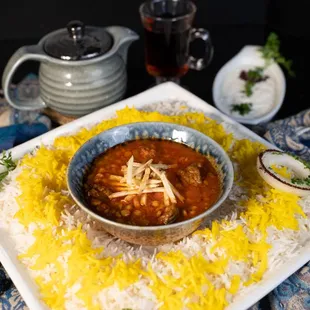 a bowl of soup and rice