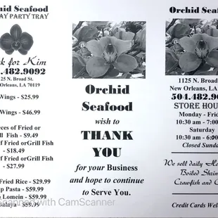 the menu for the restaurant