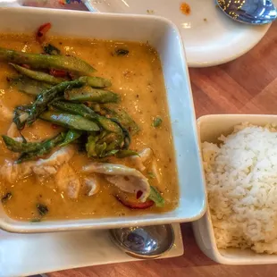 Green Asparagus Curry with side of white rice!