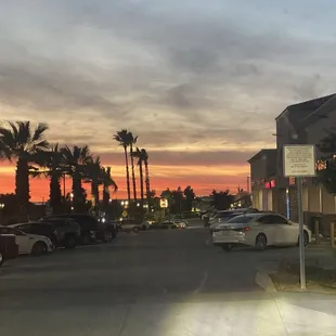 a sunset in the background