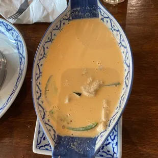 a bowl of soup on a table