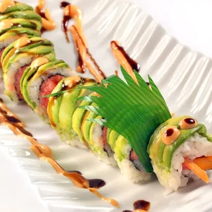 a sushi roll on a white plate