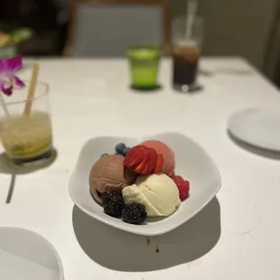 Chocolate and vanilla gelato &amp; wild strawberry sorbet