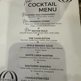 Cocktail menu