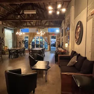 a living room and dining area