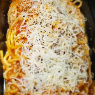 Jumbo tomato spaghetti.  homemade sauce