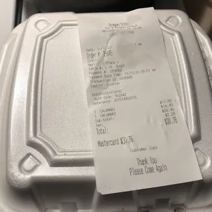 Box and receipt from Oregon Diner