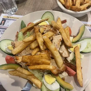 Cobb Salad with French fries