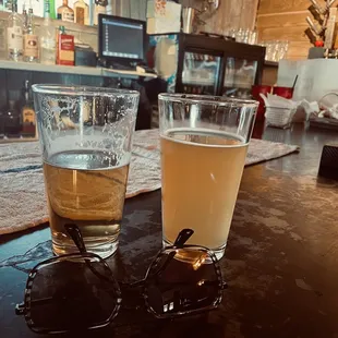 Ice cold draught beer in tap...(left) Barrio Blonde, (right) Sam Adams Cold Snap.