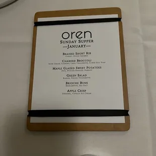 $45 Sunday night dinner special menu