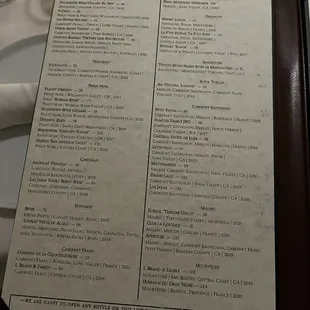 Wines available by the bottle