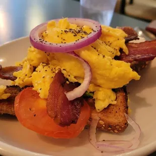 Avocado toast and bacon.