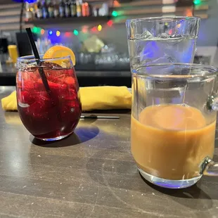 Drinks, Sangria, water and Anodyne roaster house coffee