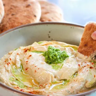 Original hummus with harissa sauce