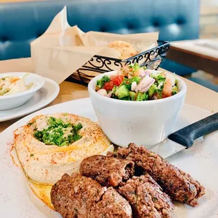 Plant-Based Lamb Kebab Hummus  Pita Large Israeli Salad