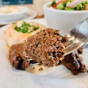 Plant-Based Lamb Kebab Hummus Large Israeli Salad
