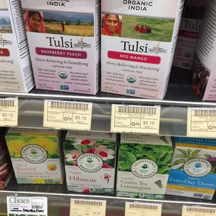 a display of tulsi teas