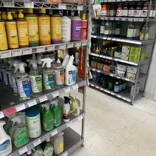 shelves of cleaning products