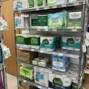 a shelf of toilet paper