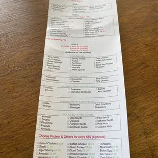 Salad Menu