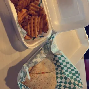 Vegan Waffle Fries And Quesadilla