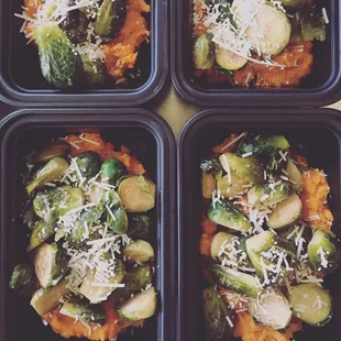 Roasted Brussel Sprouts with mashed sweet potatoes