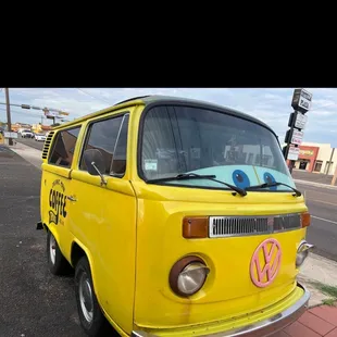 a yellow vw bus