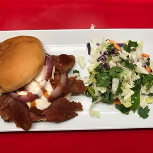 BBQ Plant-Based Brisket and Cole Slaw