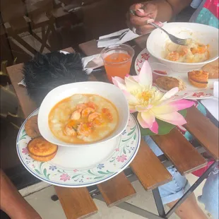 Shrimp &amp; Gouda Grits with creamy creole sauce.