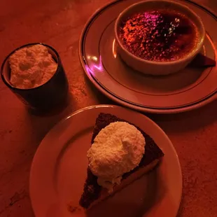 All 3 desserts - Pot de creme, Creme brulee and Almond cake