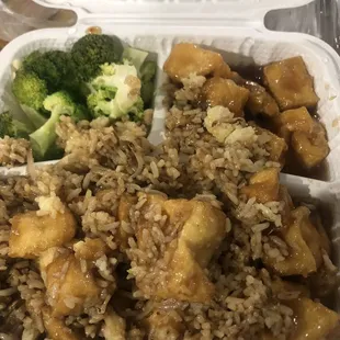 General tso tofu with fried rice, extra bean sprouts!