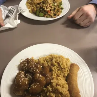 Sesame chicken and king pao chicken