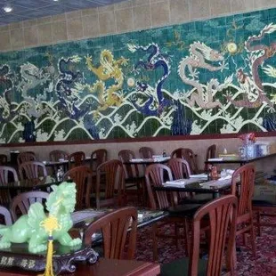 Featuring a beautiful, hand-crafted nine-dragon mosiac tile wall.