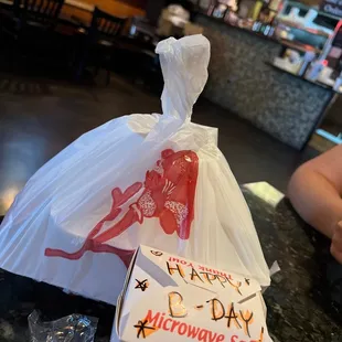 a bag of microwave stuff on a table