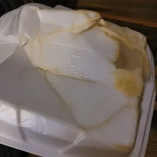 Underside of melted styrofoam box.