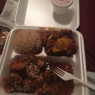 Sesame chicken and orange chicken