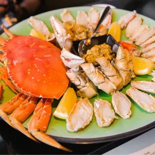 a large platter of seafood