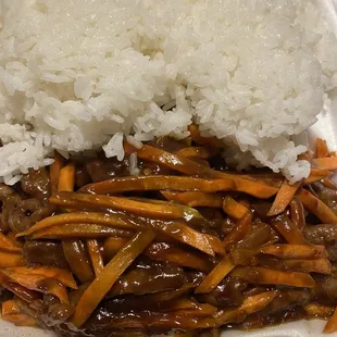 Szechuan Beef with two huge scopes of rice