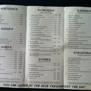 Back page of the menu