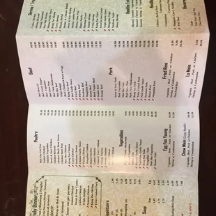 Dinner menu