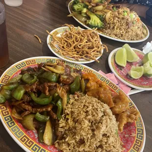 Pepper Steak Sweet and Sour Chicken beef and Beef with Broccoli