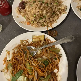 veggie chow mein and house fried rice