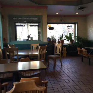 tables and chairs in a restaurant