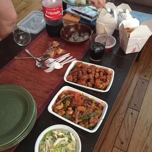 a table full of food and drinks